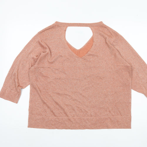 Marks and Spencer Women's V-Neck Orange Jumper