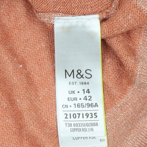 Marks and Spencer Women's V-Neck Orange Jumper
