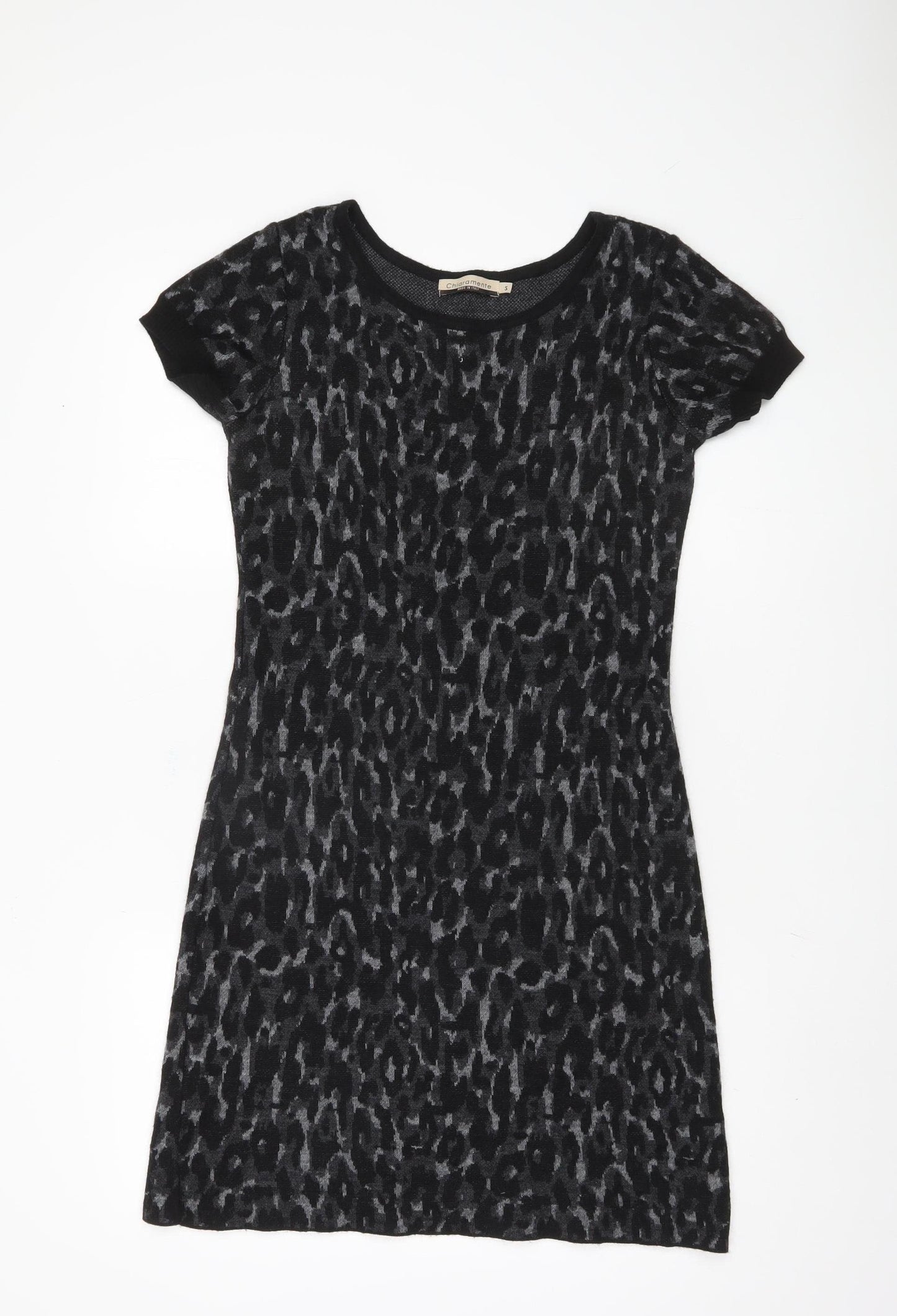 Chiaramente Women's Black Animal Print Knit Dress