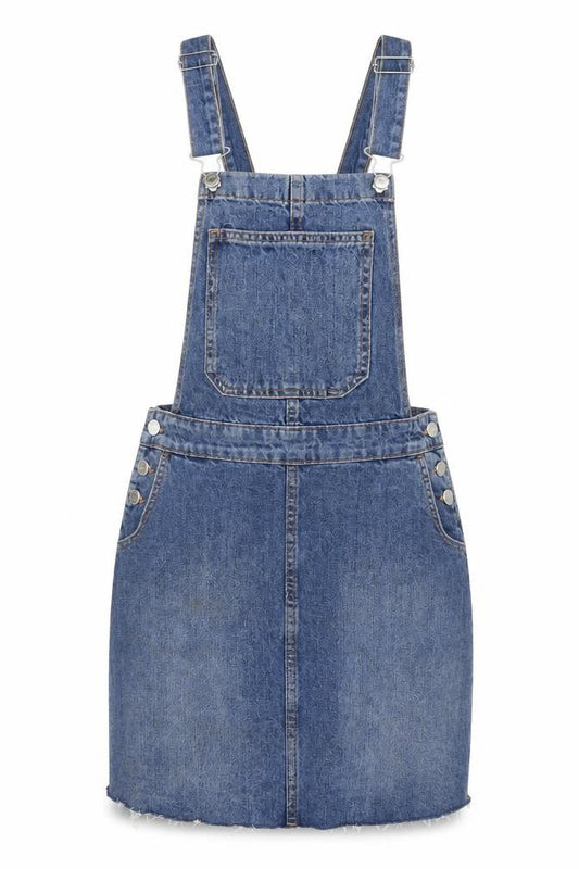 Front view of F&F Women's Blue Denim Pinafore Dress, size 8