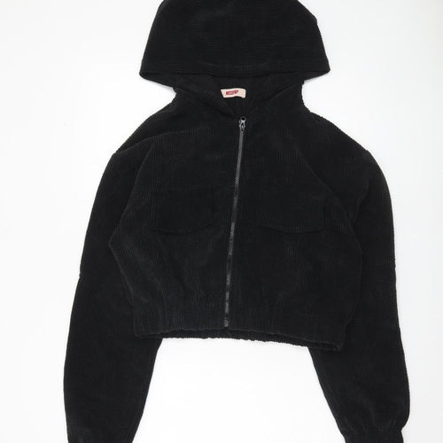MISSPAP Women's Black Hooded Cropped Jacket Size 8