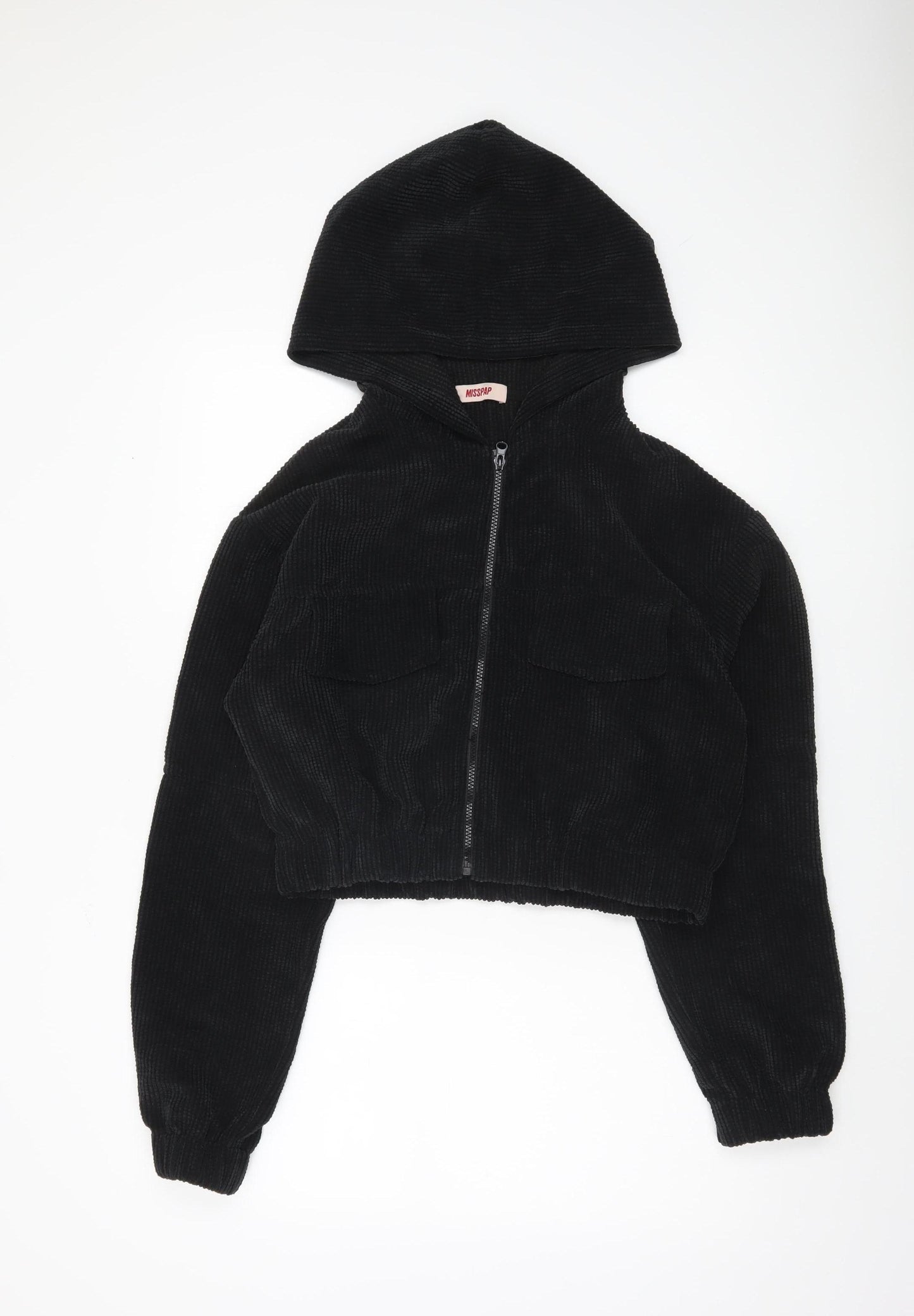 MISSPAP Women's Black Hooded Cropped Jacket Size 8