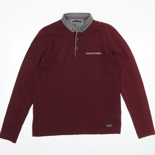 Brave Soul Men's Red Long Sleeve Polo Medium
