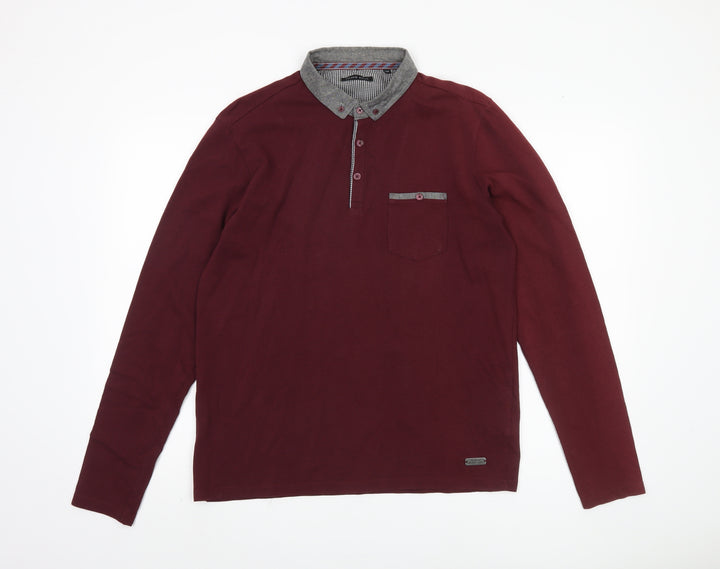 Brave Soul Men's Red Long Sleeve Polo Medium