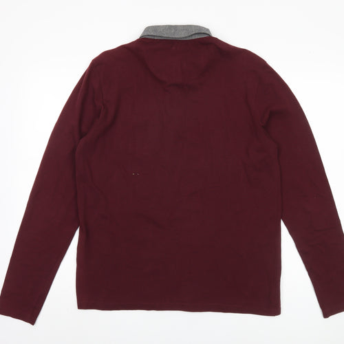 Brave Soul Men's Red Long Sleeve Polo Medium