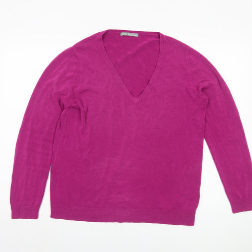 Marks and Spencer Women's Pink V-Neck Pullover Jumper Size 16