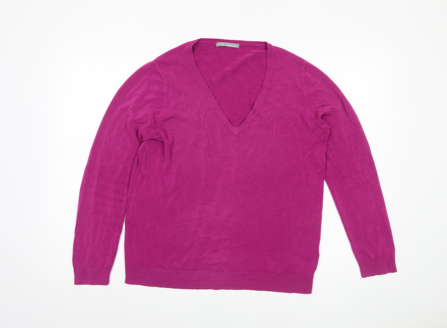 Marks and Spencer Women's Pink V-Neck Pullover Jumper Size 16