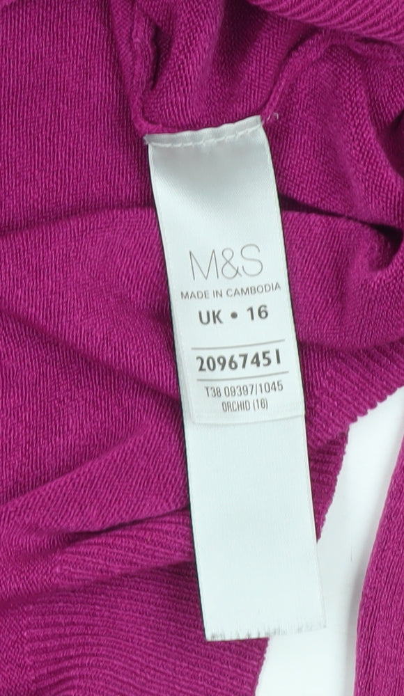 Marks and Spencer Women's Pink V-Neck Pullover Jumper Size 16