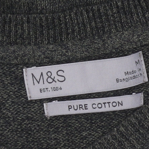 Marks and Spencer Men's Green Cotton Pullover Jumper Medium