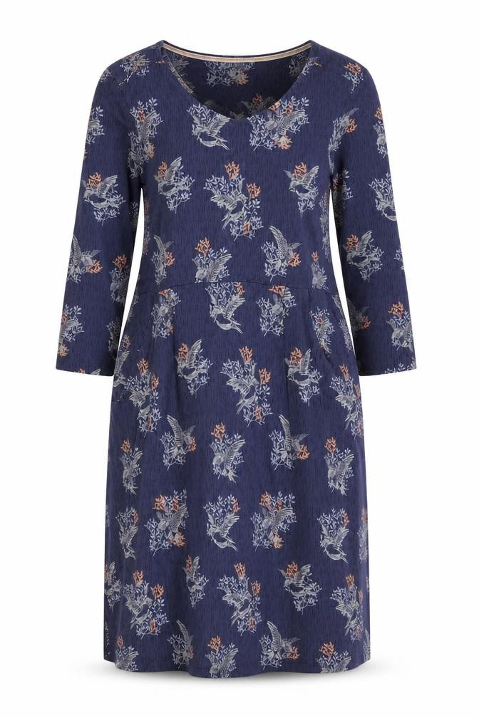 Front view of White Stuff Women's Blue Floral Dress, size 12