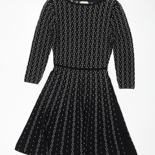 Monsoon Women A-Line Black Striped Dress S