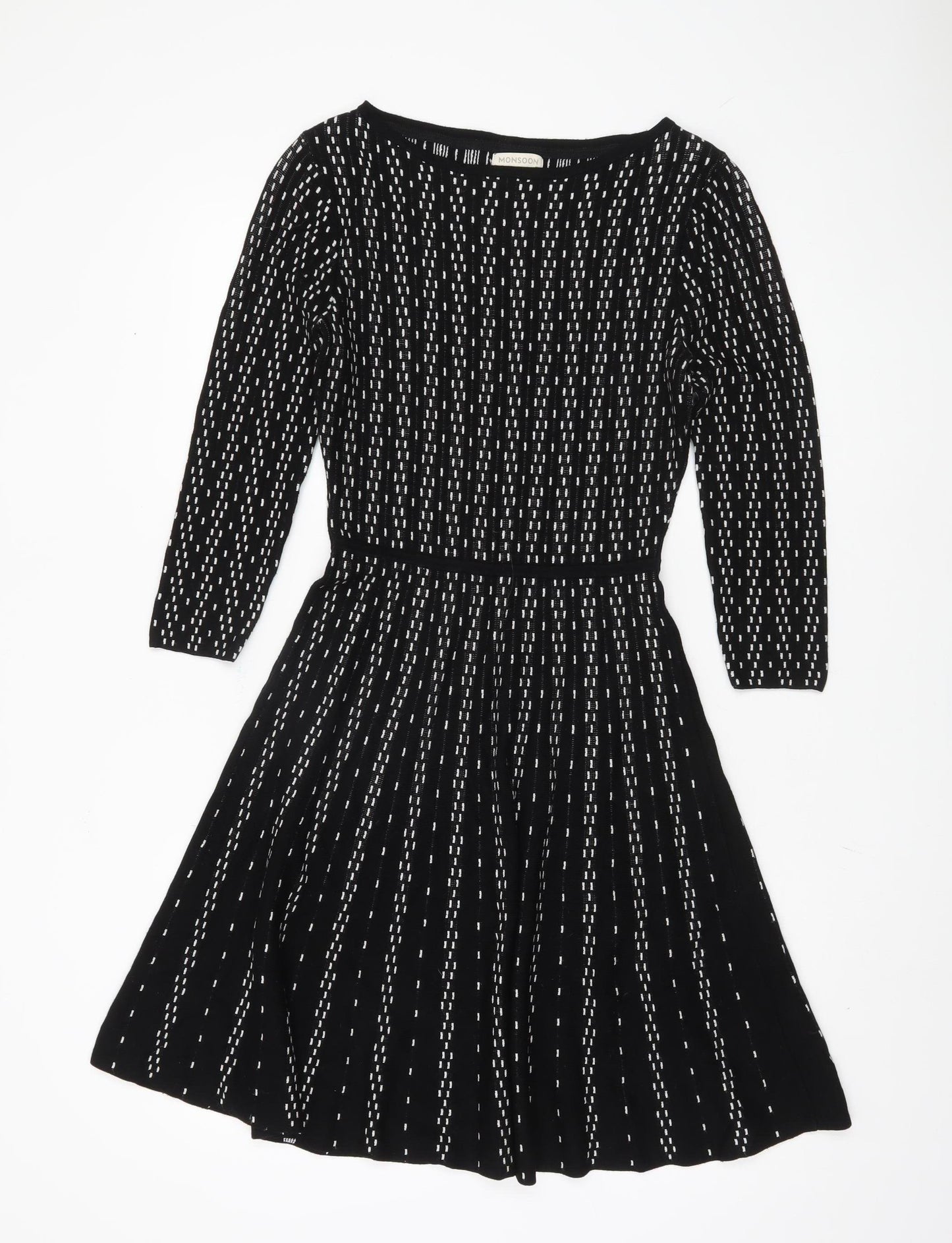Monsoon Women A-Line Black Striped Dress S