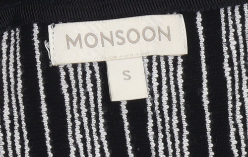 Monsoon Women A-Line Black Striped Dress S
