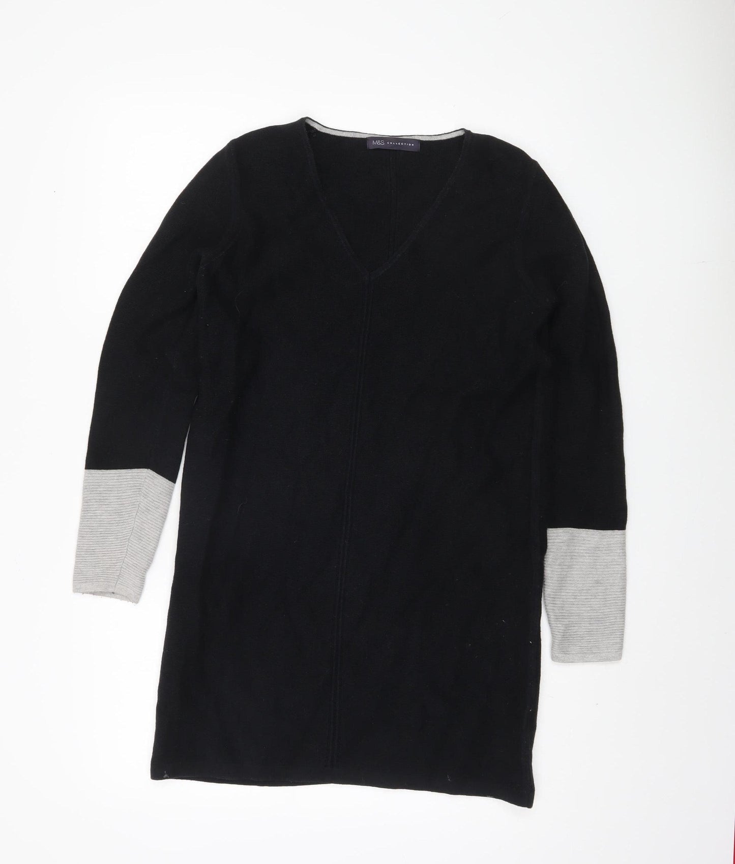 Marks and Spencer Women's Black Jumper Size 10 V-Neck