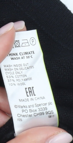 Marks and Spencer Women's Black Jumper Size 10 V-Neck