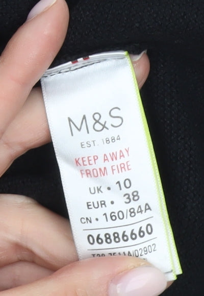 Marks and Spencer Women's Black Jumper Size 10 V-Neck