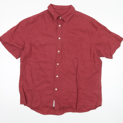 Marks and Spencer Men's Red Linen Blend Shirt L