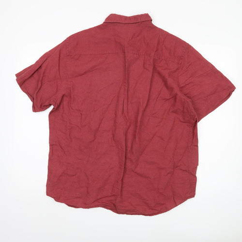 Marks and Spencer Men's Red Linen Blend Shirt L