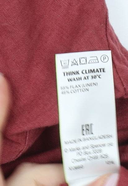 Marks and Spencer Men's Red Linen Blend Shirt L