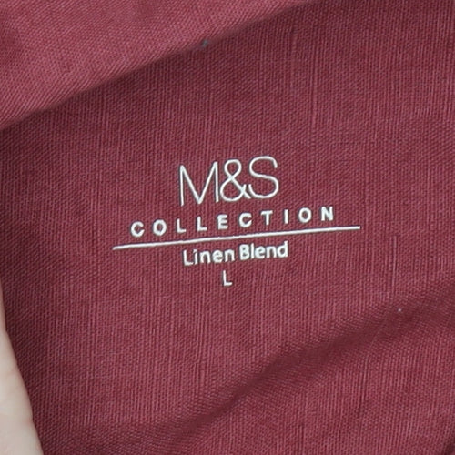 Marks and Spencer Men's Red Linen Blend Shirt L