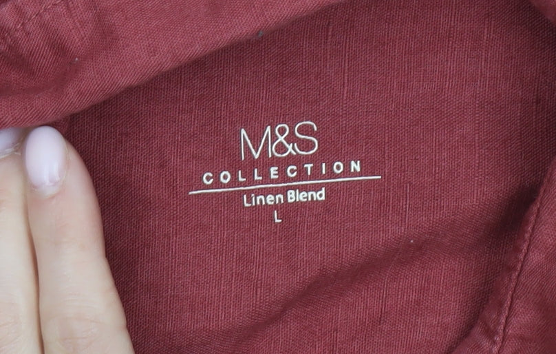 Marks and Spencer Men's Red Linen Blend Shirt L