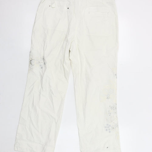 Next Women's White Embroidered Trousers Size 10