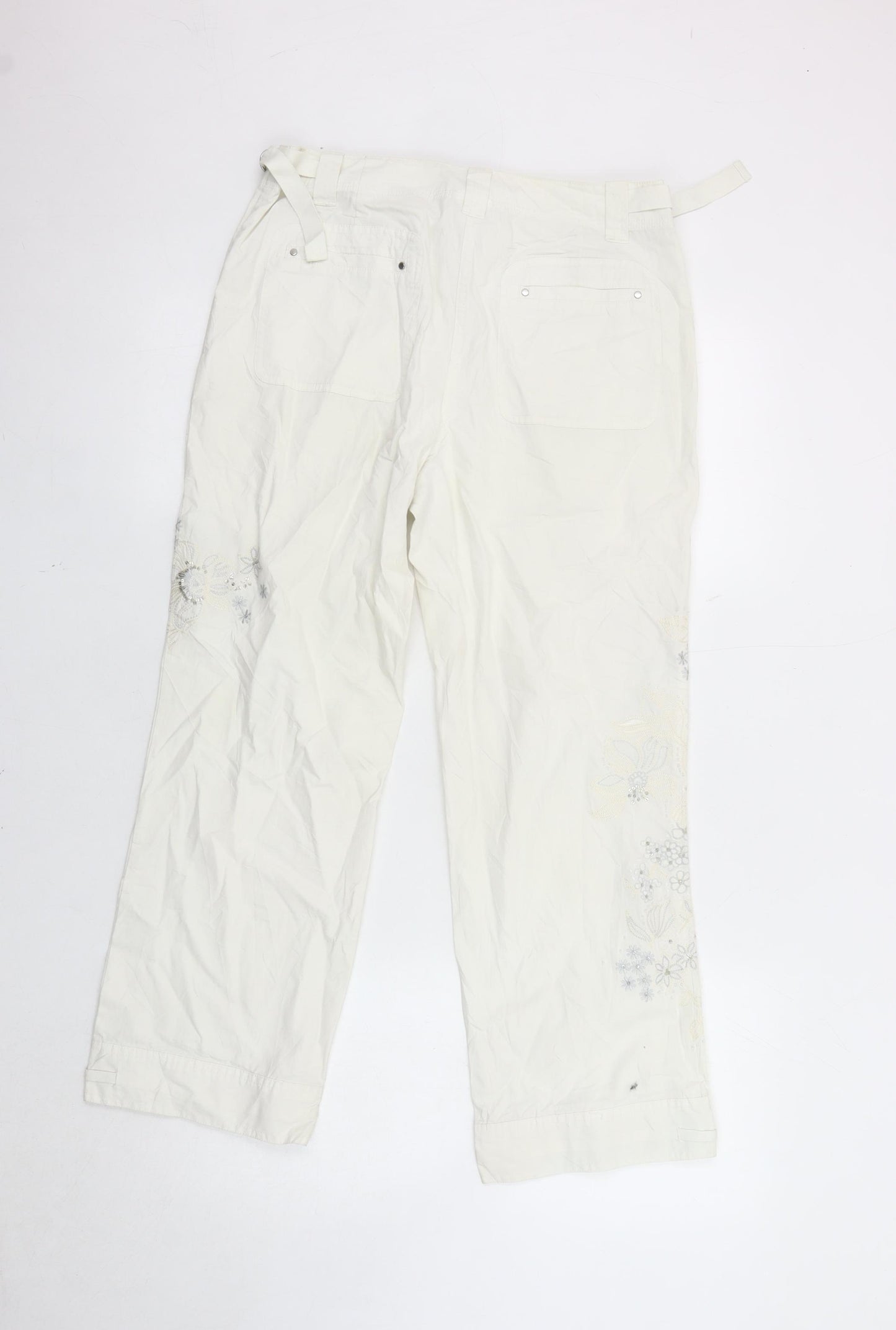 Next Women's White Embroidered Trousers Size 10