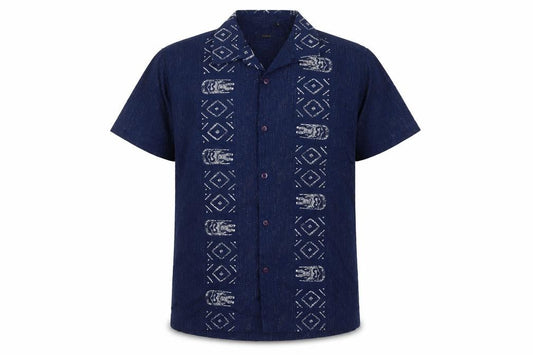 Front view of Stormers Men's Blue Geometric Button-Up Shirt
