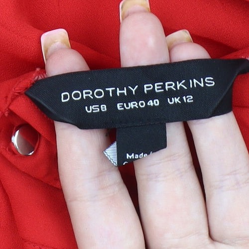 Dorothy Perkins Red High Neck Blouse, UK 12, Women's