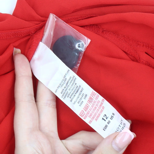 Dorothy Perkins Red High Neck Blouse, UK 12, Women's