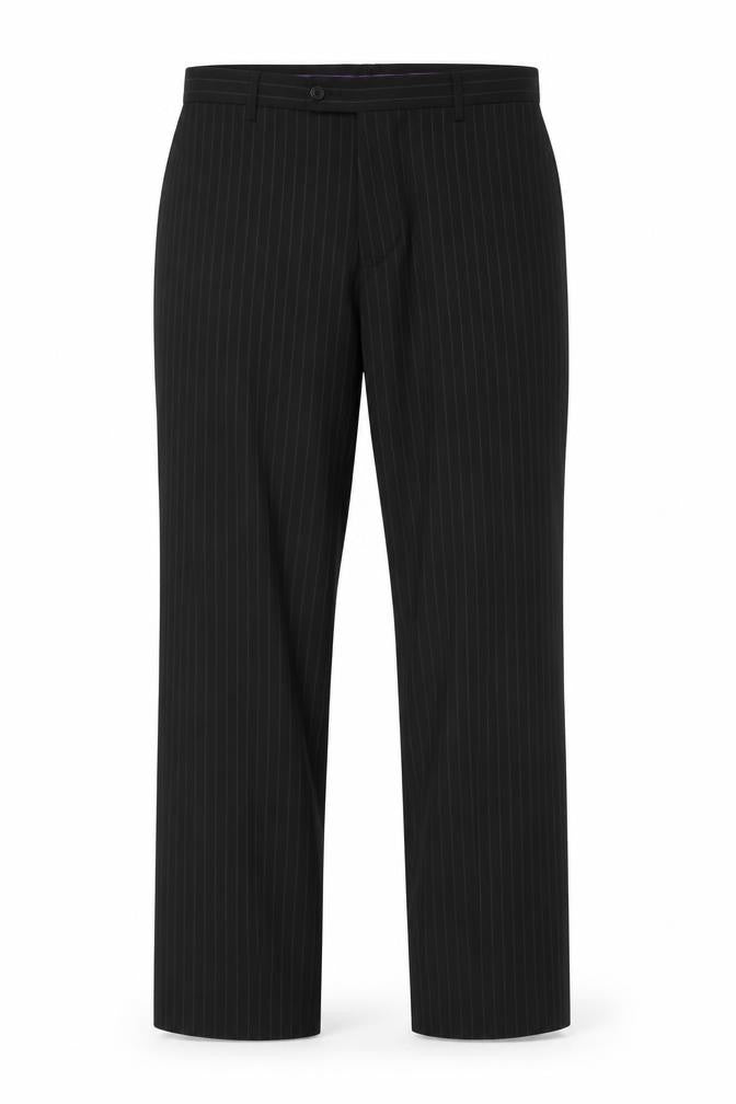 Front view of Avenue Men's Black Striped Dress Pants 34R