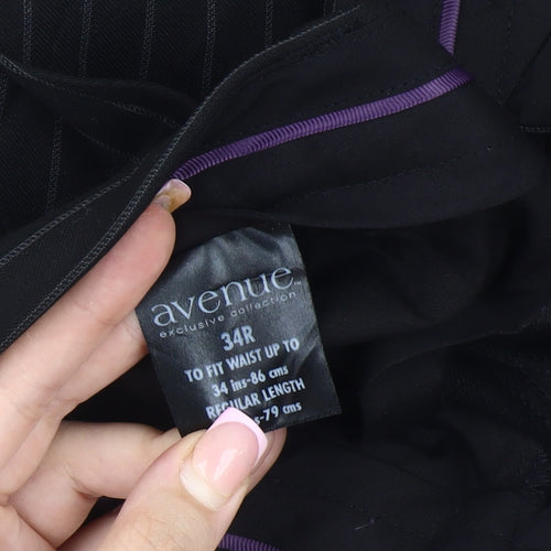 Avenue Men's Black Striped Dress Pants 34R