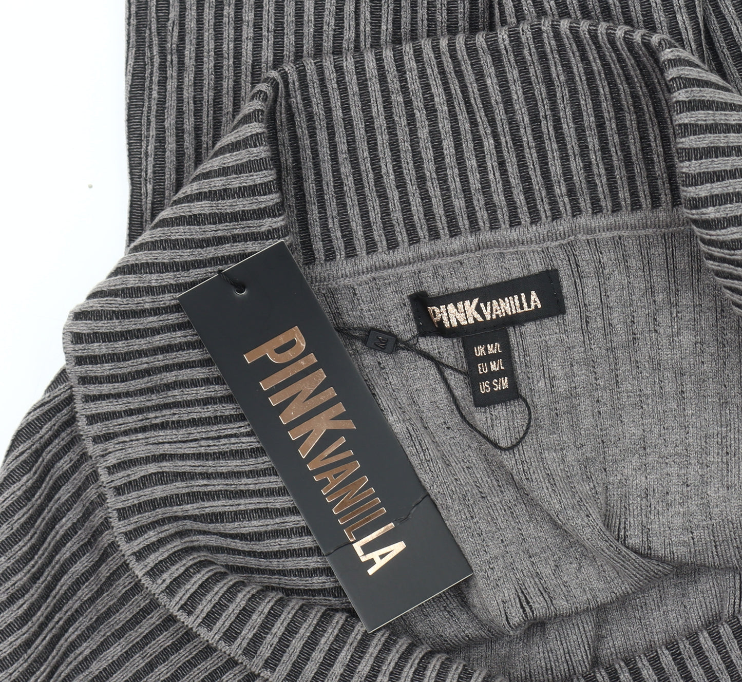 Pink Vanilla Women's Grey Cowl Neck Striped Jumper M