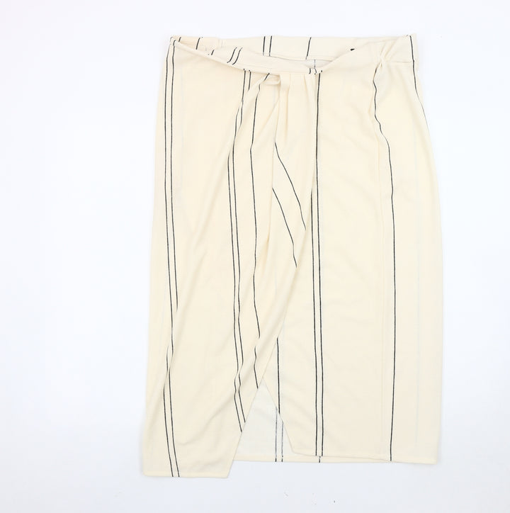 H&M Women's Ivory Striped Pencil Skirt Size 14