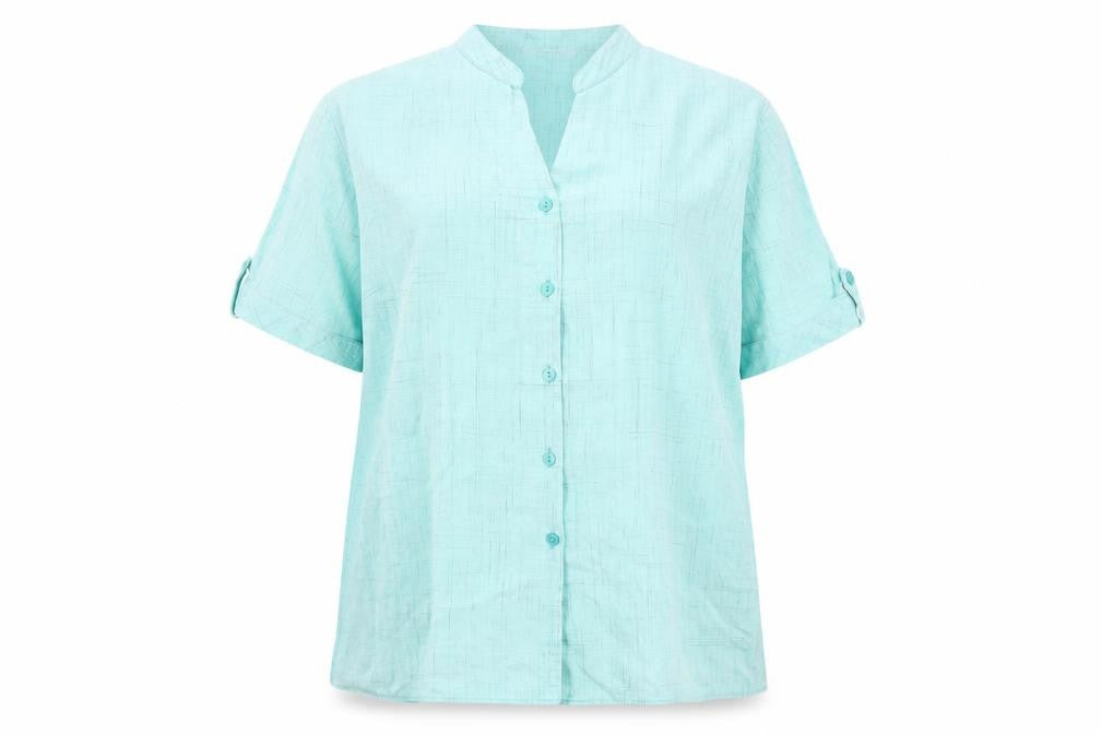 Front view of EWM Women's Blue Button-Up Shirt, size 20
