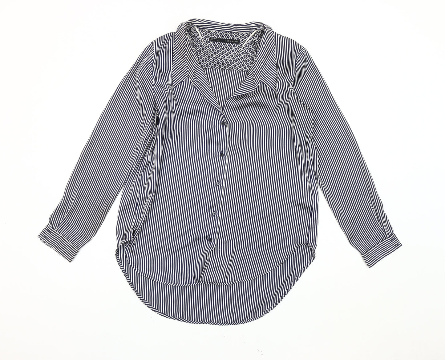 Zara Basic Women's Blue Striped Blouse, Size 12, Casual
