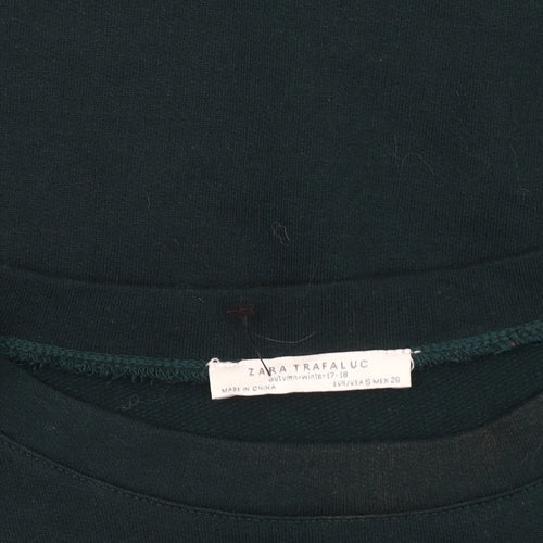 Zara Women Green Pullover Fur Trim Jumper Size 2XS