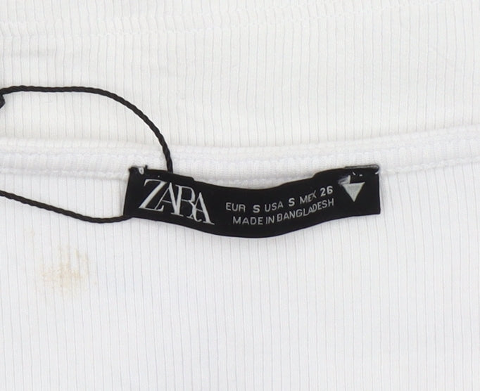 Zara Women's White Cropped Blouse - Size 10