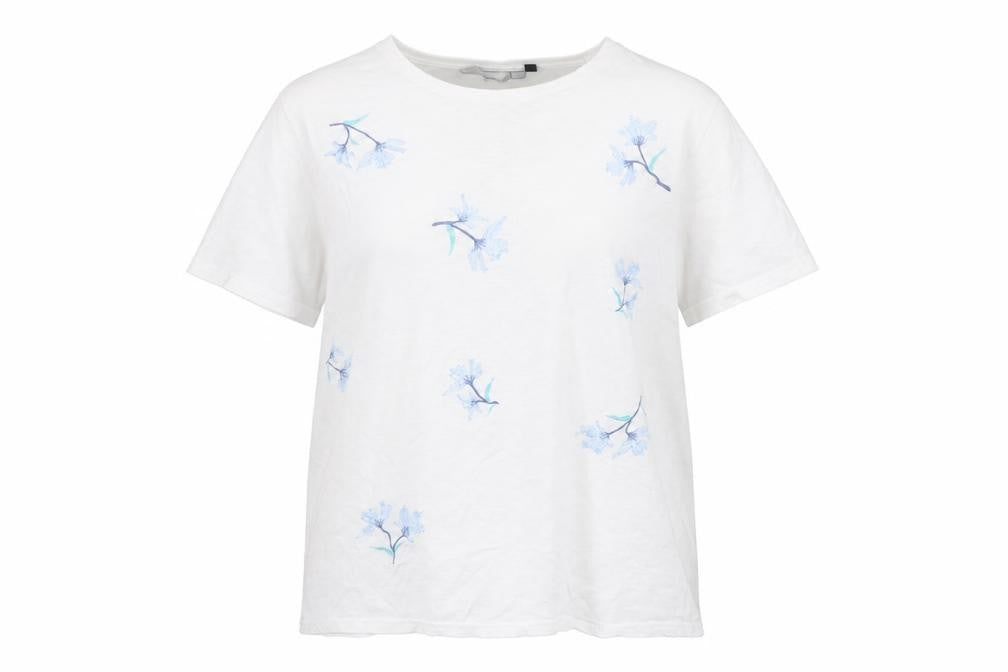Front view of ISLE Essentials Women's White L Floral T-Shirt