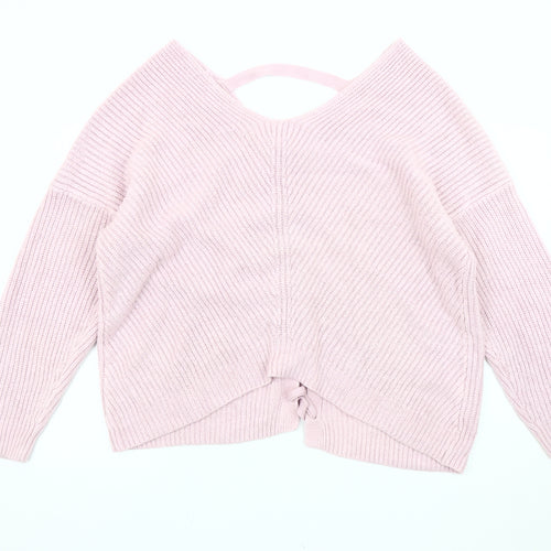 New Look Women's Pink Chunky Knit V-Neck Jumper L