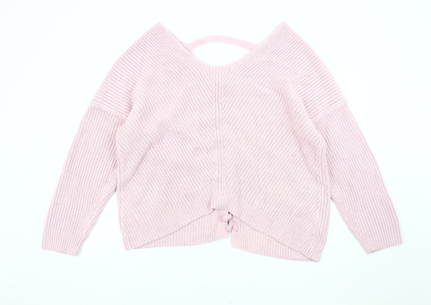 New Look Women's Pink Chunky Knit V-Neck Jumper L