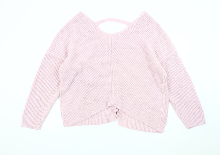 New Look Women's Pink Chunky Knit V-Neck Jumper L
