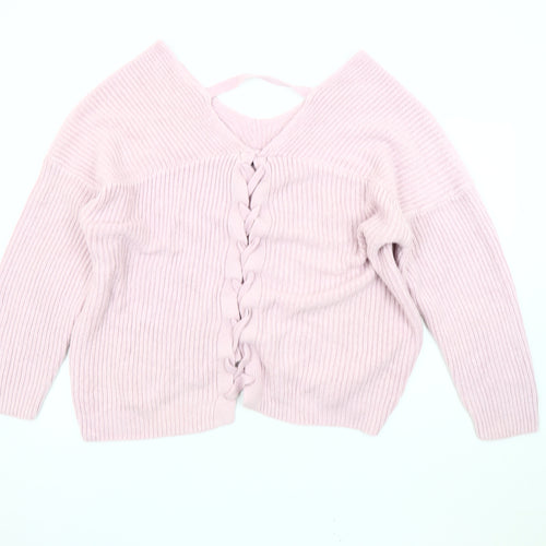 New Look Women's Pink Chunky Knit V-Neck Jumper L