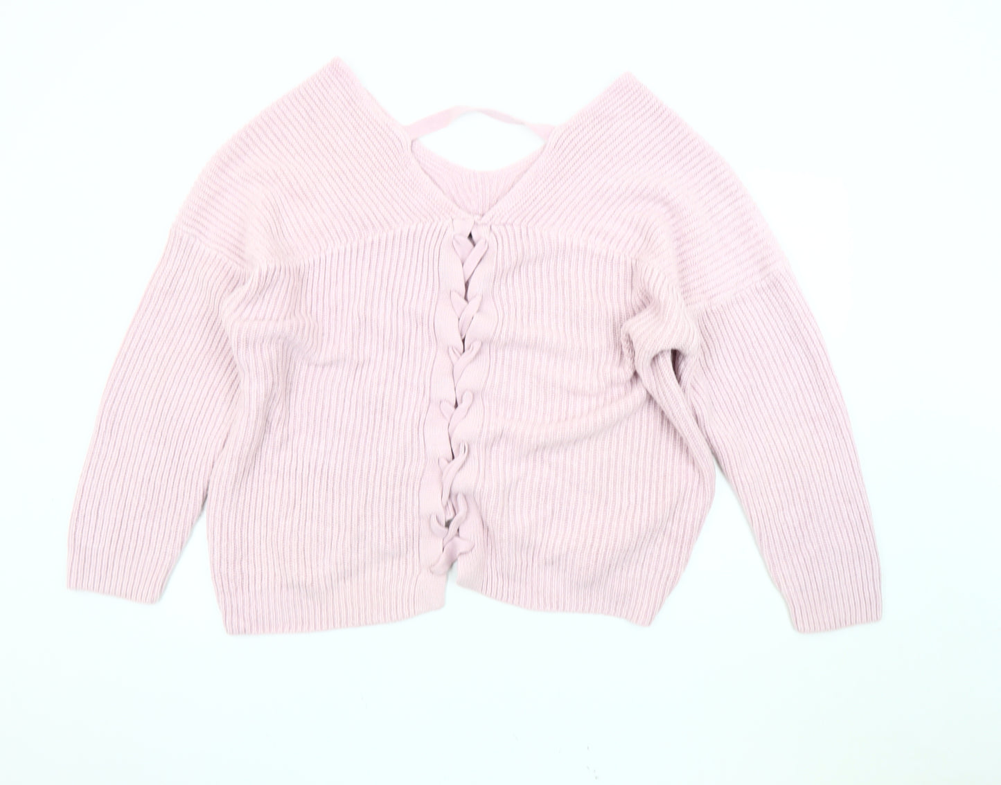 New Look Women's Pink Chunky Knit V-Neck Jumper L