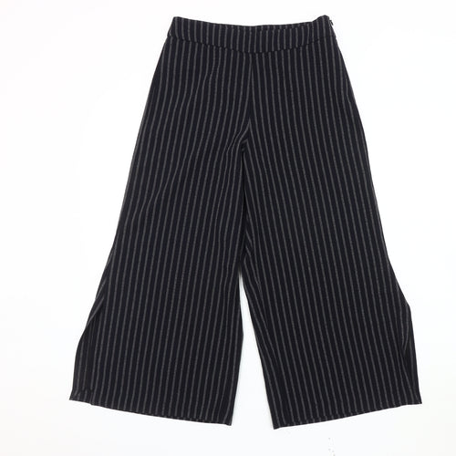 Mango Women's Black Striped Wide-Leg Trousers Size 8