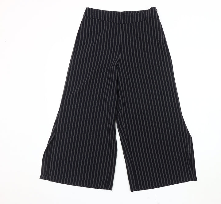 Mango Women's Black Striped Wide-Leg Trousers Size 8