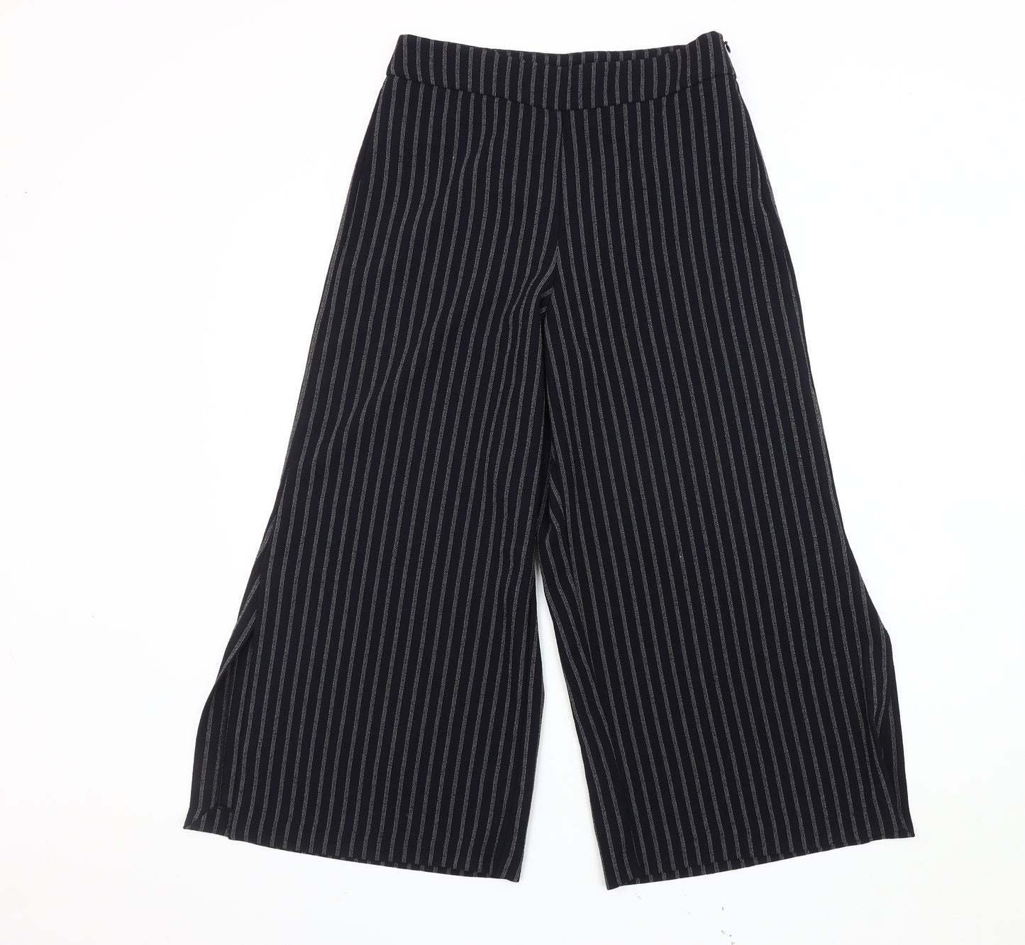 Mango Women's Black Striped Wide-Leg Trousers Size 8