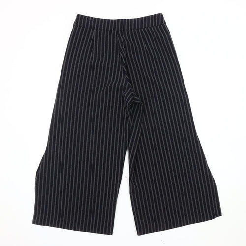Mango Women's Black Striped Wide-Leg Trousers Size 8