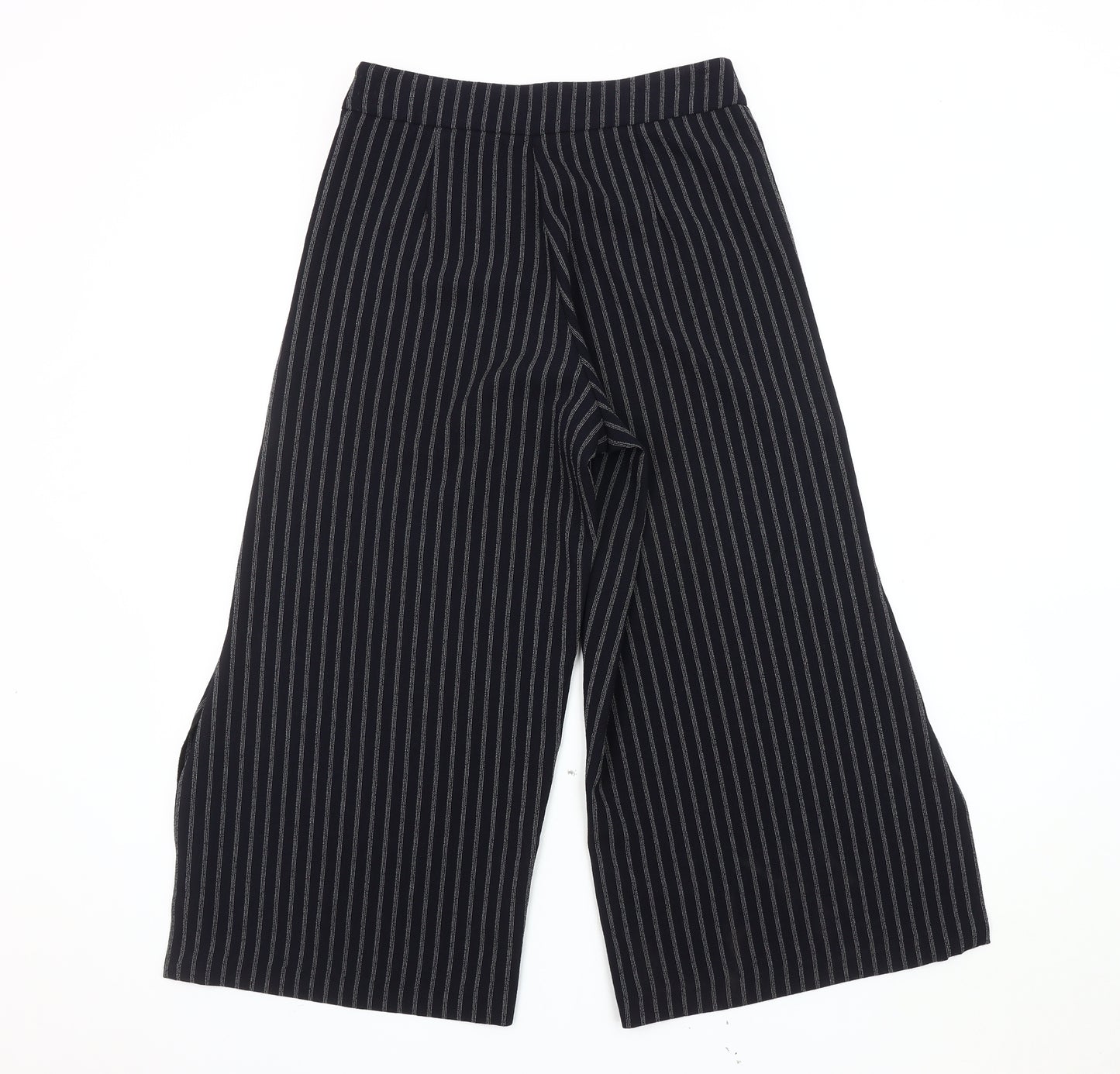 Mango Women's Black Striped Wide-Leg Trousers Size 8