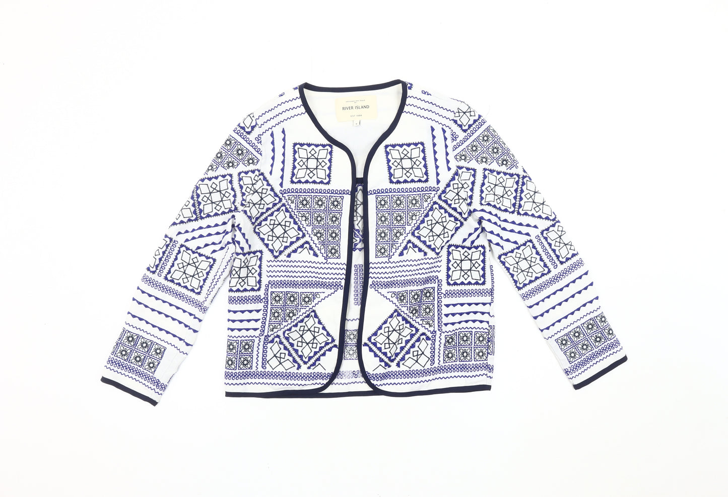 River Island Women’s White Geometric Blazer, Size 6